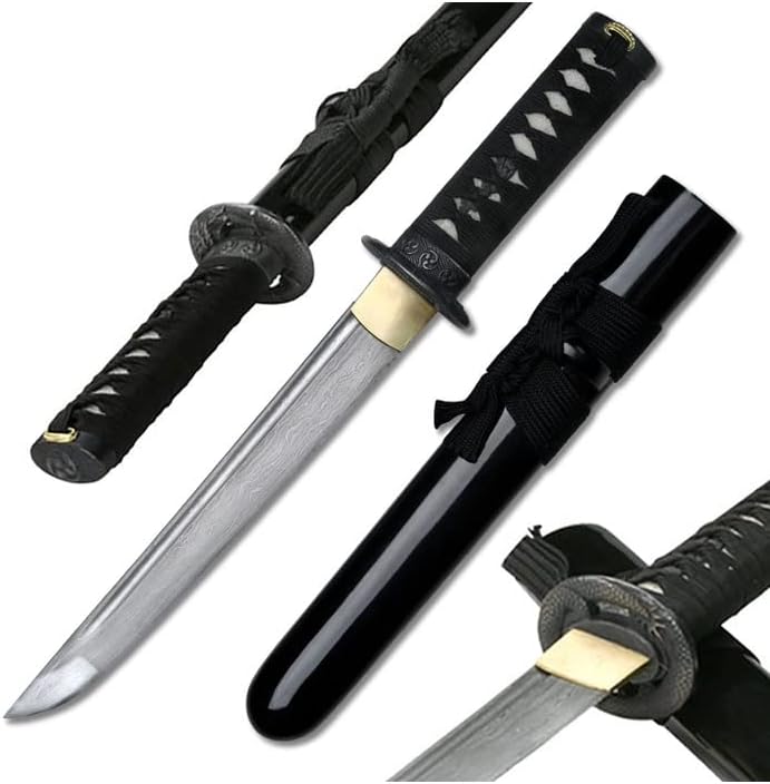 Ryumon - Damascus Dragon Japanese Samurai Tanto - Black