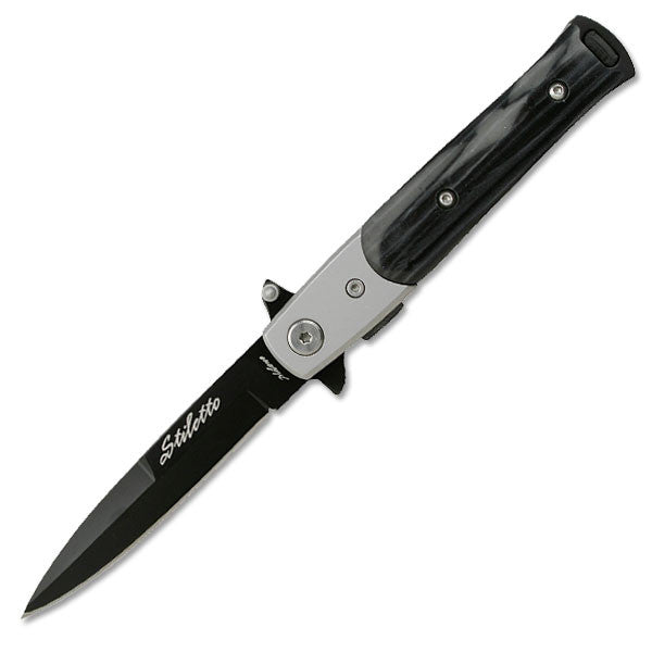 Tac Force Assisted Opening 4 Inch Closed Stiletto Style Assisted Knife W/ Black Pearl Handle