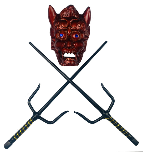 Red Demon Face Mask 2 PC Sai Holder Wall Display