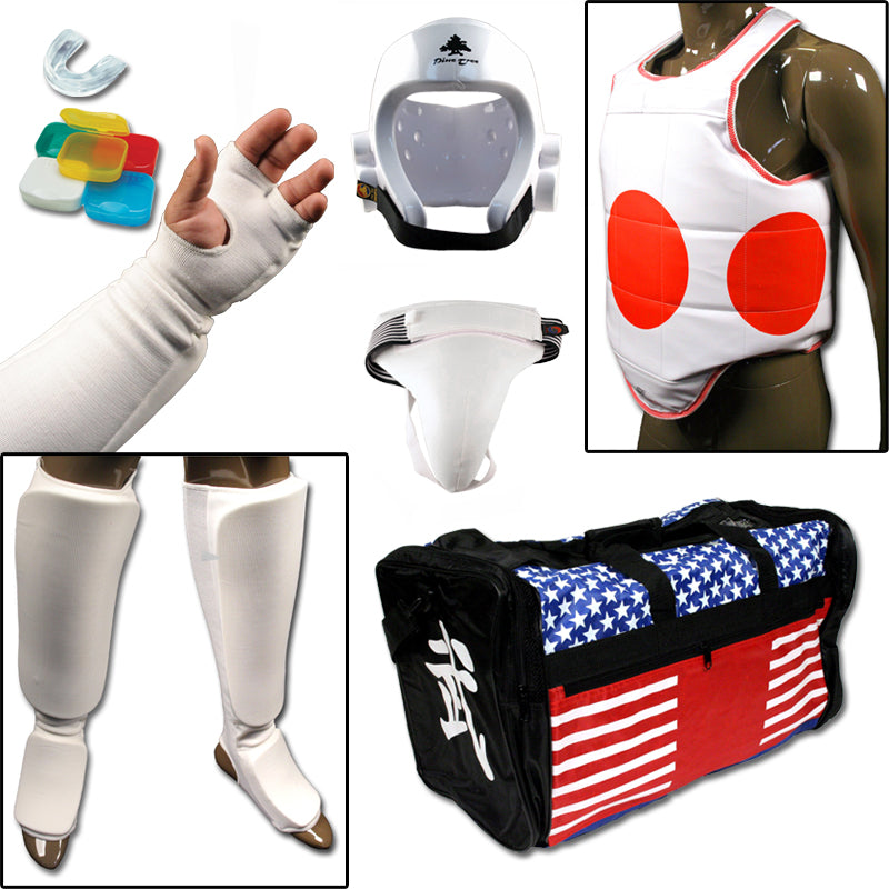 martial arts protective gear Complete Cloth Martial Arts Sparring Gear Set with Bag, Shin Instep, Groin Cup