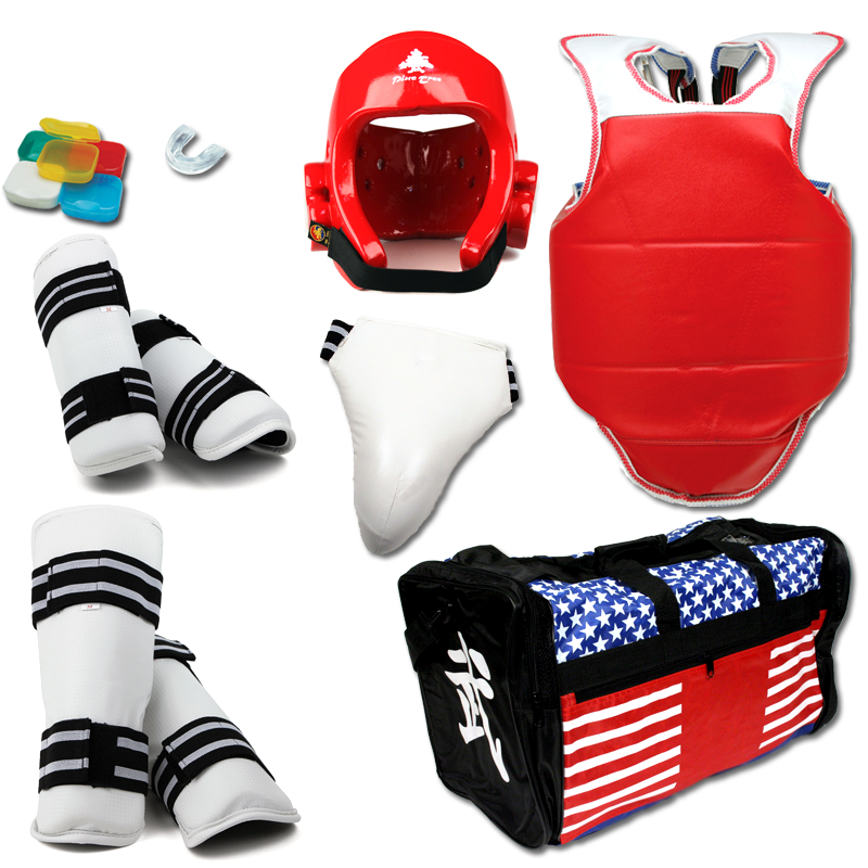 Complete Taekwondo Vinyl Sparring Gear Set w/ Shin Guards