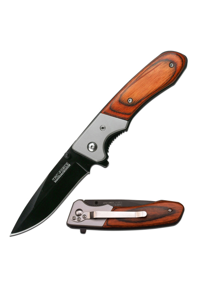 NEW! 7" TAC FORCE SPRING ASSISTED WOOD FOLDING POCKET KNIFE Blade Tactical Open