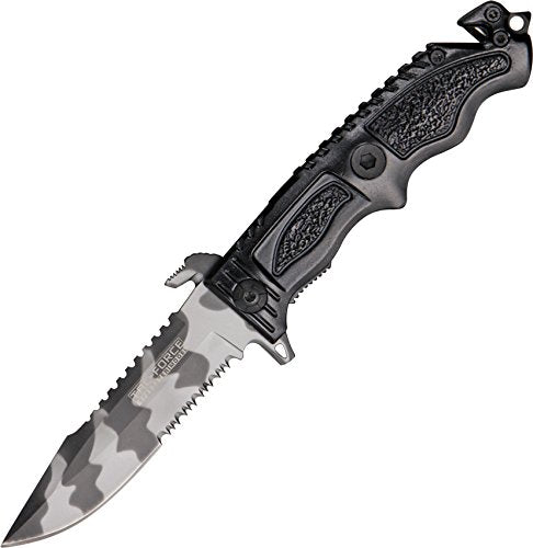 TAC Force TF-711 Series Assisted Opening Folding Knife, Half-Serrated Blade, Black Handle, 5-Inch Closed