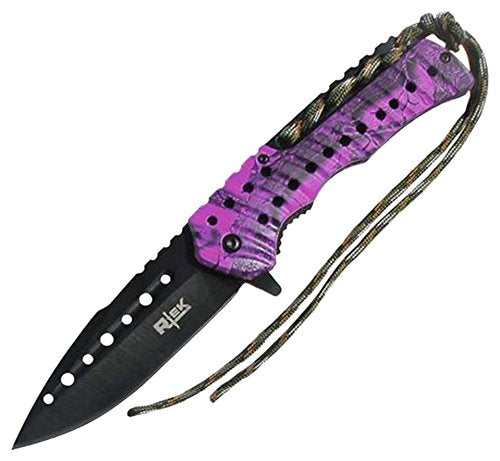 R-Tek RT110373 Partial-Paracord Handle High Performance Spring Assisted Folding Knife With Fluted Blade