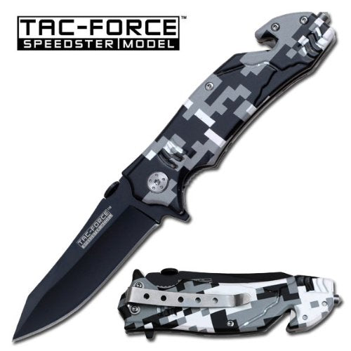 TAC Force TF-762DW Assisted Opening Tactical Folding Knife, Black Straight Edge Blade, Snow Camo Handle, 4-1/2-Inch Closed