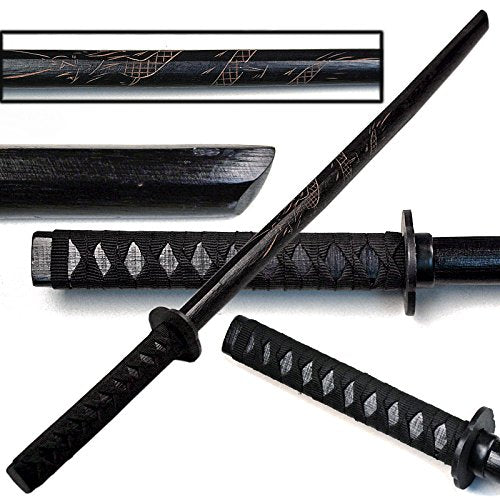 Ace Martial Arts Supply Kendo Wooden Natural Bokken Practice Samurai Katana Sword, 40-Inch (Black with Dragon Carved)