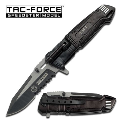 TAC Force TF-749EM Spring Assist Folding Knife, Black Half-Serrated Blade, Two-Tone Handle, 4.75-Inch Closed