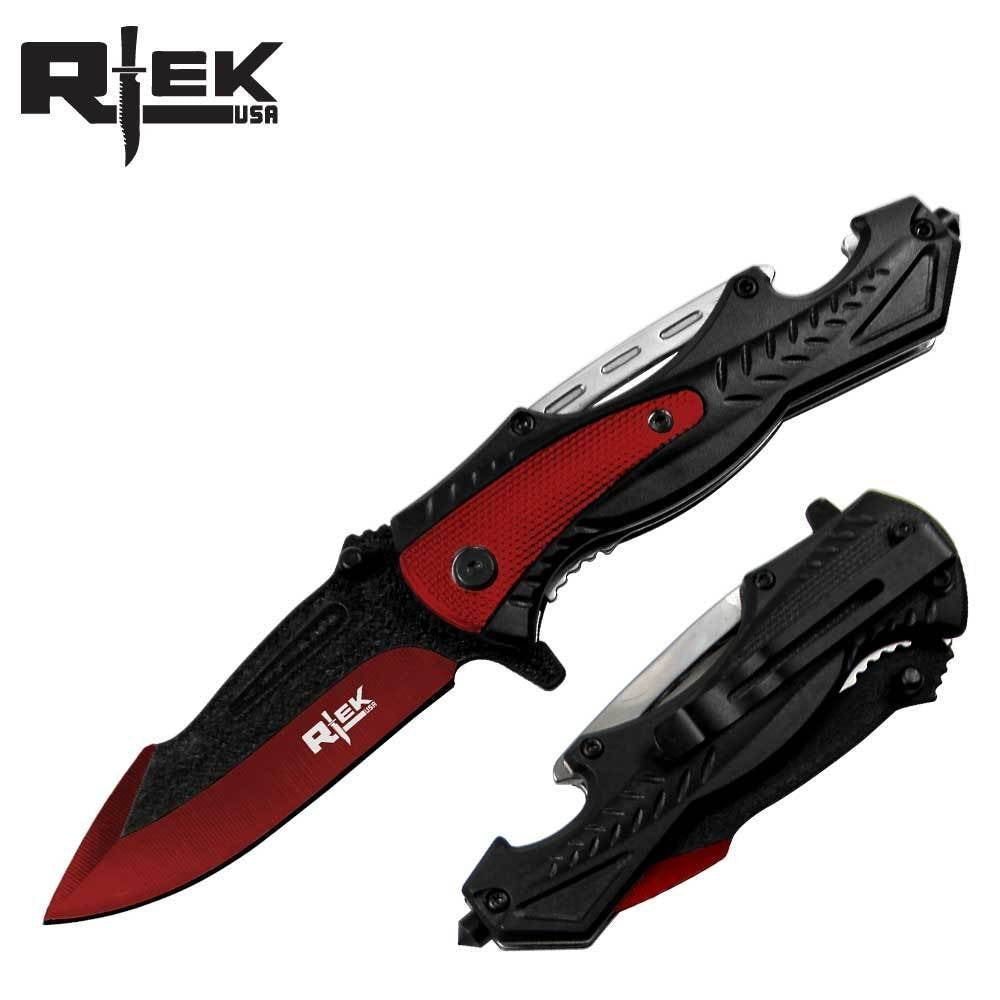 5" Closed Rtek Tactical Bottle Opener Glass Break Spring Assisted Easy Open Stainless Steel Pocket Folding Camping Knife 5 Different Color Options Dual Color