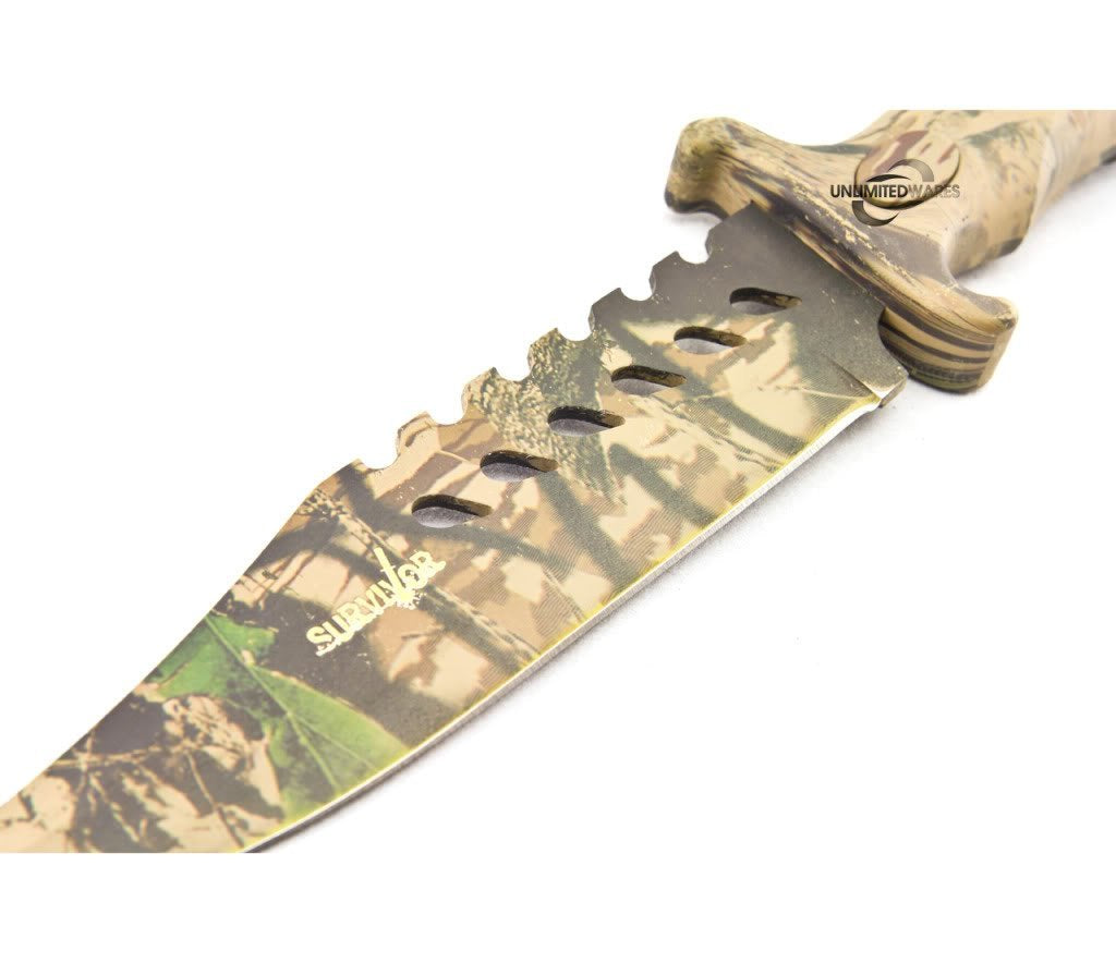 HK-1037S Camo Outdoor Fixed Blade Knife 10.5-Inch Overall