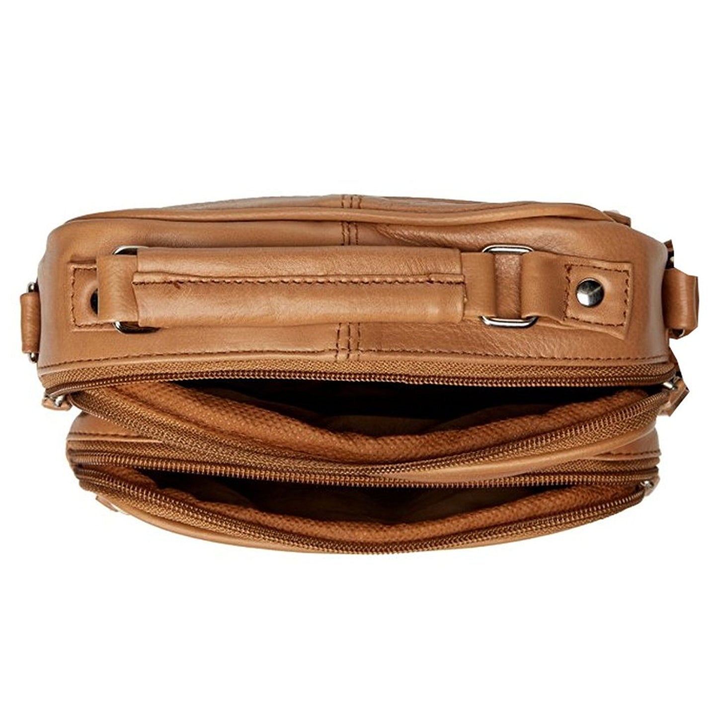 Roma Leathers Light Brown Leather Travel Organizer Crossbody Shoulder Bag