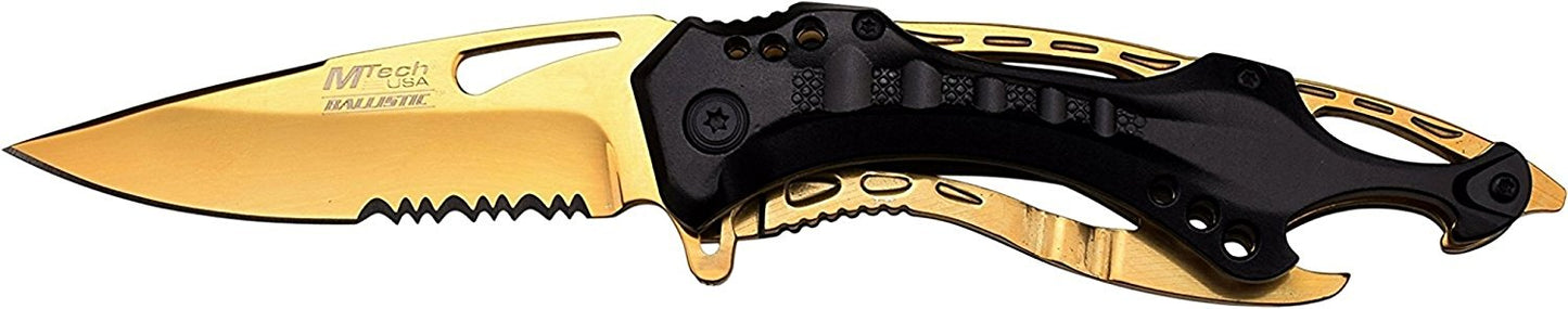 Mtech Ballistic Gold Titanium Bottle Opener Folding Pocket Knife