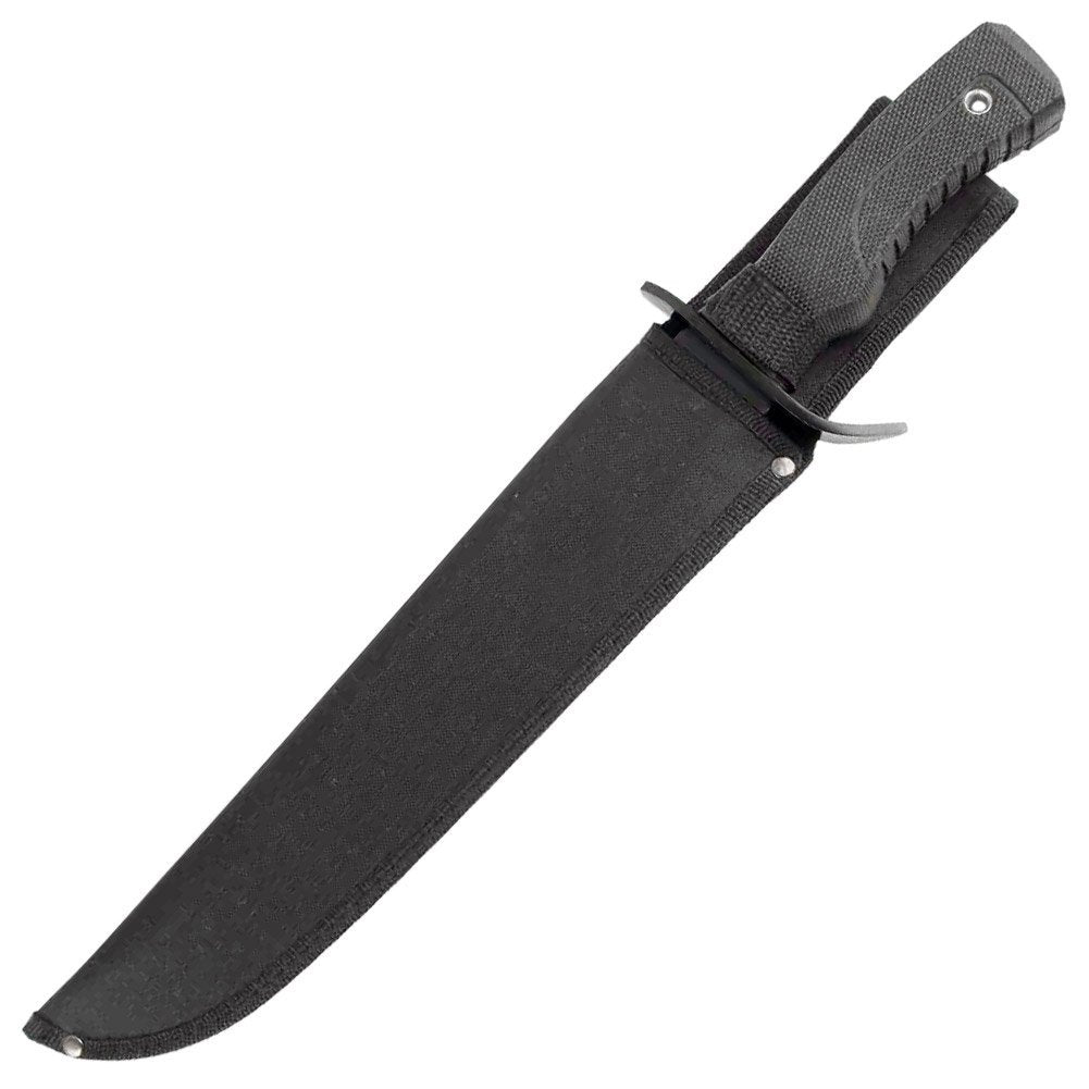 17" Hunting Knife All Black W/ Rubber Handle And Sheath (Black)