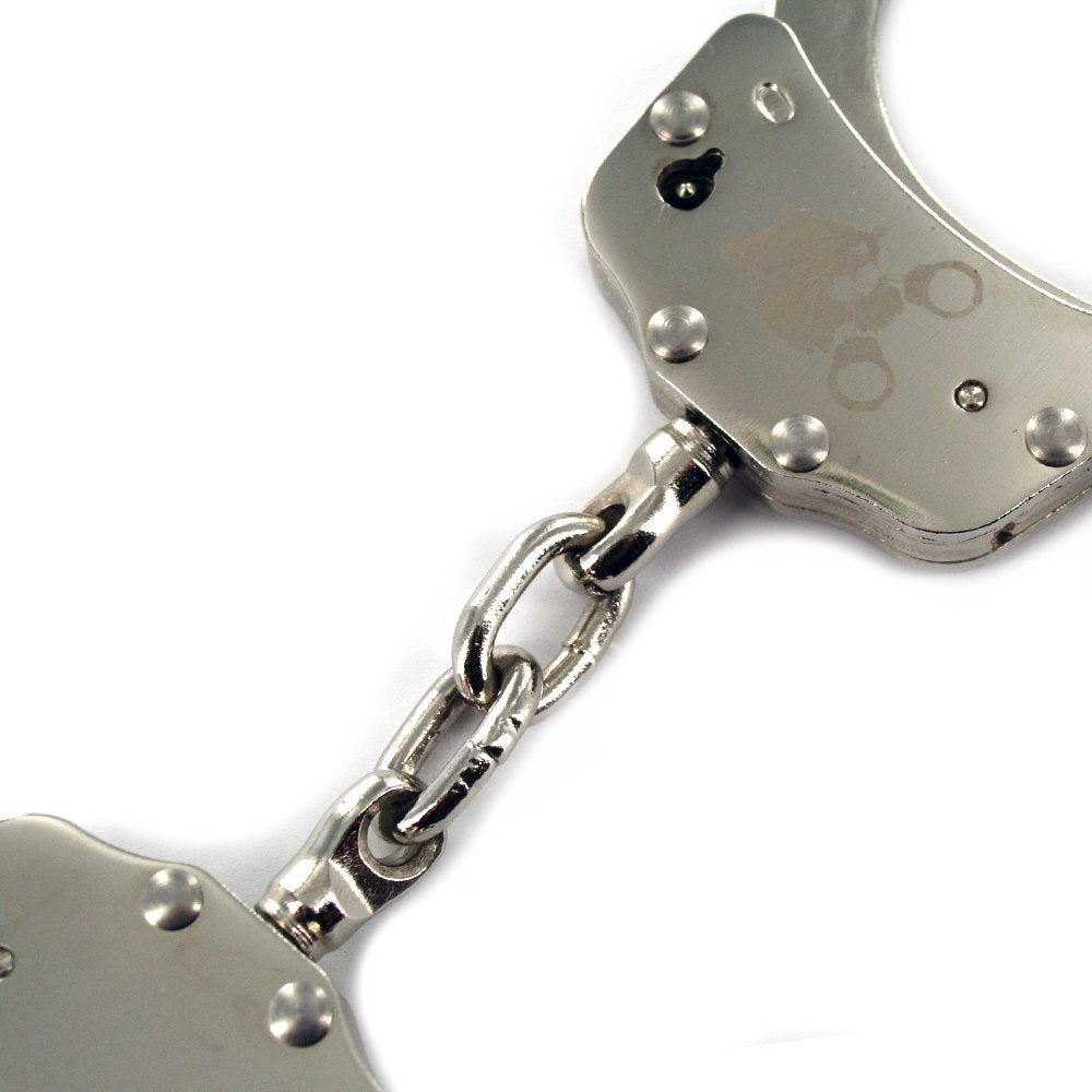 Professional Heavy Duty Silver Chrome Chain Police Style Handcuffs DOUBLE LOCK With Duty Handcuff Nylon Case Holster