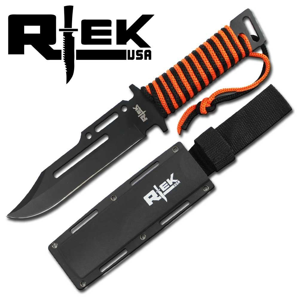 12" Rtek Tactical Combat Paracord Camo Brown Army Hunting Fixed Blade Knife Black USA R tek Hard Plastic Sheath Full Tang Handle