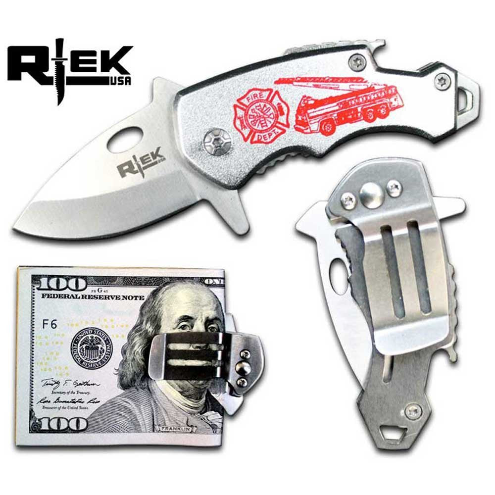 RTek USA Mini 4.25" Overall Tactical Money Clip Bottle Opener Folding Spring Assisted Open Knife 7 Variations Army, Navy, Marines, Special Forces, Fire Department, Police, Air Force,