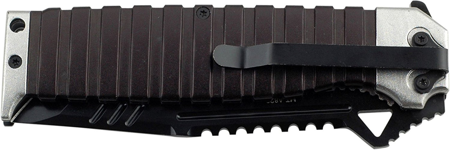 MTech USA MT-A820 Series Ballistic Sping Assist Knife, Black Half-Serrated Blade, 5-Inch Closed