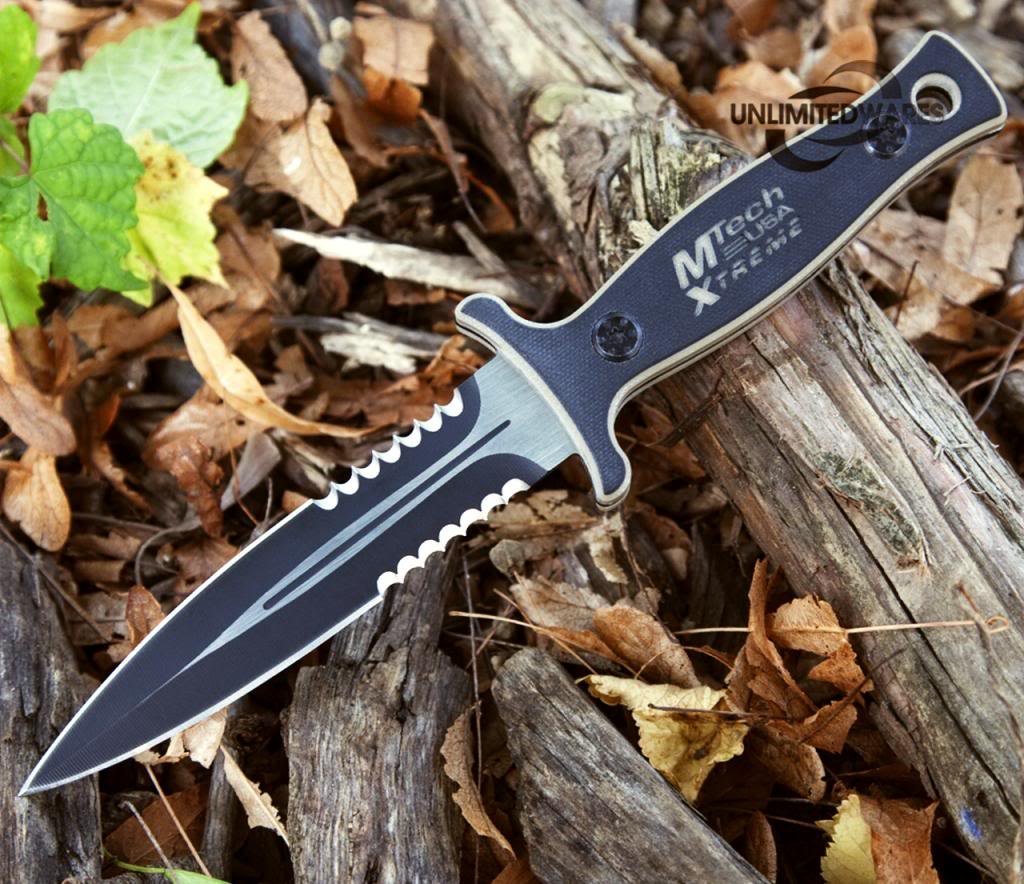 MTech USA Xtreme MX-8059 Series Fixed Blade Tactical Knife, Two-Tone Half-Serrated Blade, 9-Inch Overall