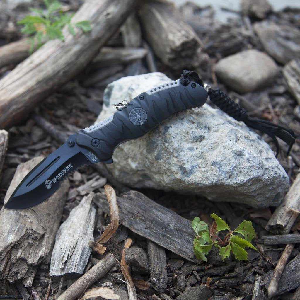 U.S. Marines by MTech USA M-A1020 Series Spring Assist Folding Knife, Half-Serrated Blade, 5-Inch Closed