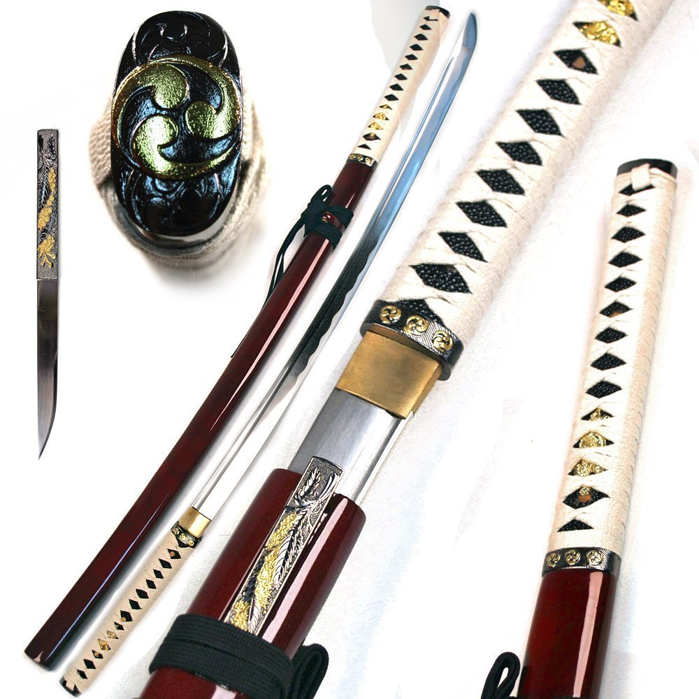 Ace Martial Arts Supply Handmade Zetsurin Sharp Samurai Katana Sword (Burgundy)