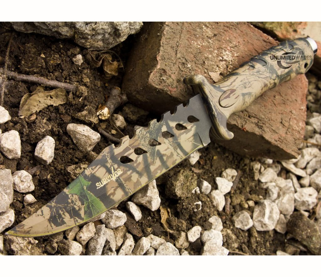 HK-1037S Camo Outdoor Fixed Blade Knife 10.5-Inch Overall