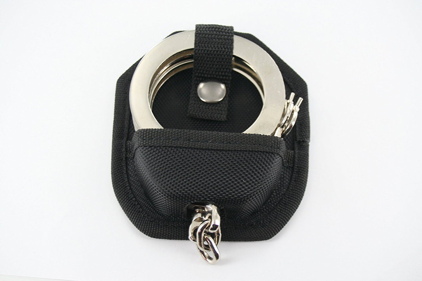 Professional Heavy Duty Silver Chrome Chain Police Style Handcuffs DOUBLE LOCK With Duty Handcuff Nylon Case Holster