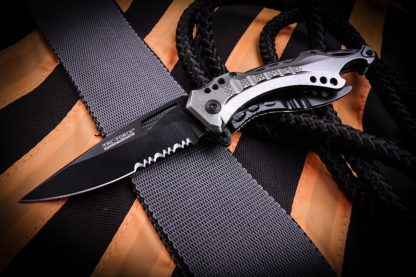 TAC Force TF-705 Series Assisted Opening Tactical Folding Knife, Half-Serrated Blade, 4-1/2-Inch Closed