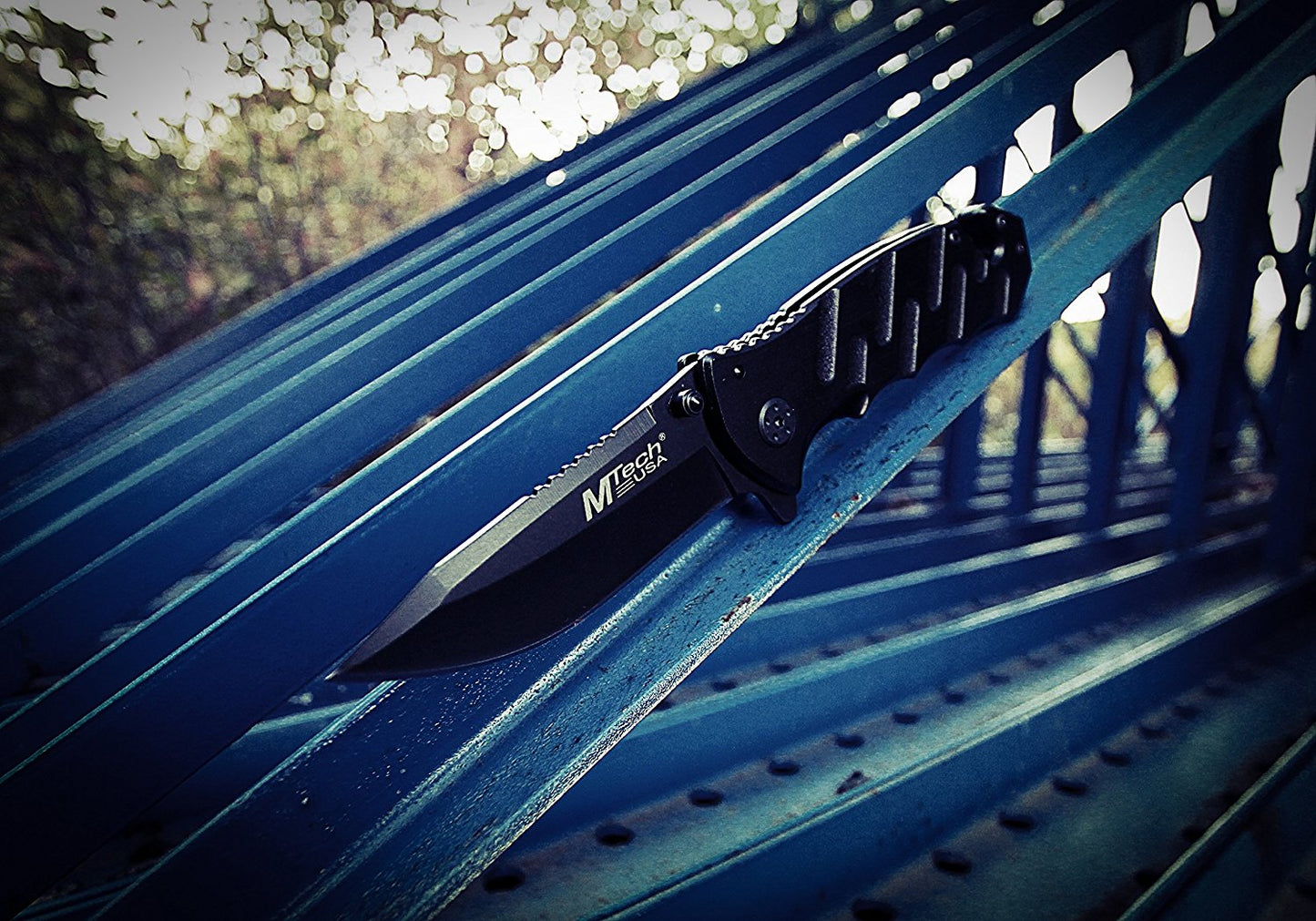 MTech USA MT-424 Series Folding Tactical Knife, Black Straight Edge Blade, 4-3/4-Inch Closed