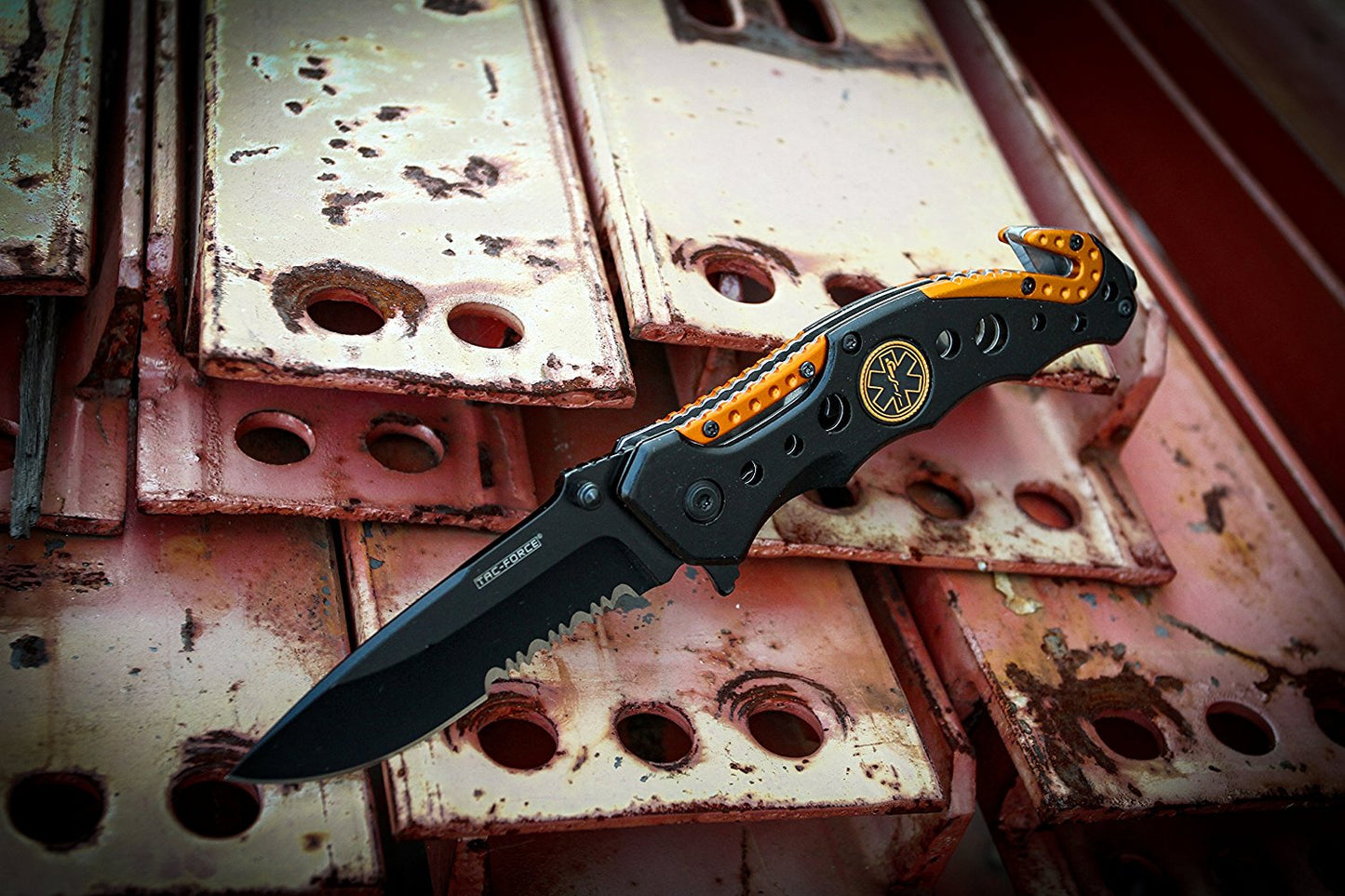 TAC Force TF-723 Series Assisted Opening Tactical Folding Knife, Black Half-Serrated Blade, 4-1/2-Inch Closed