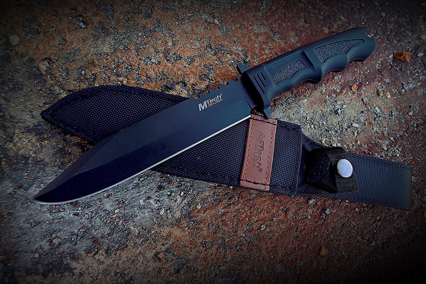 MTech USA MT-086 Series Fixed Blade Hunting Knife, Straight Edge Blade, Black Handle, 12-1/4-Inch Overall