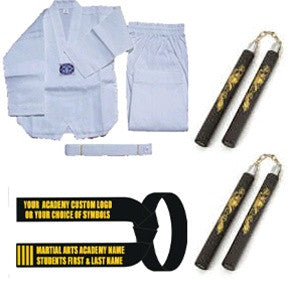 Complete Taekwondo Set w/ Nunchucks (Pair) (Custom Black Belt) - SparringGearSet.com