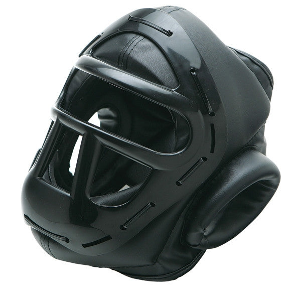 Vinyl Head Gear with Cage, Black - SparringGearSet.com - 1