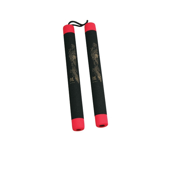 Nunchaku Foam Black with Red Tip, Nylon Cord - SparringGearSet.com