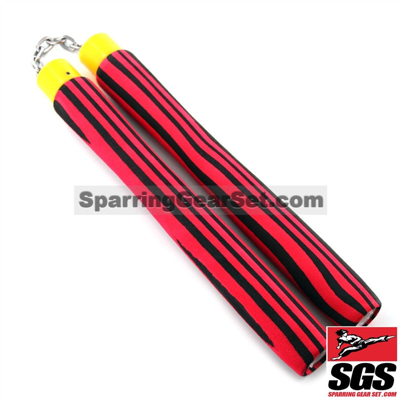 New Light Foam Nunchaku w/ Stripe, Red - SparringGearSet.com