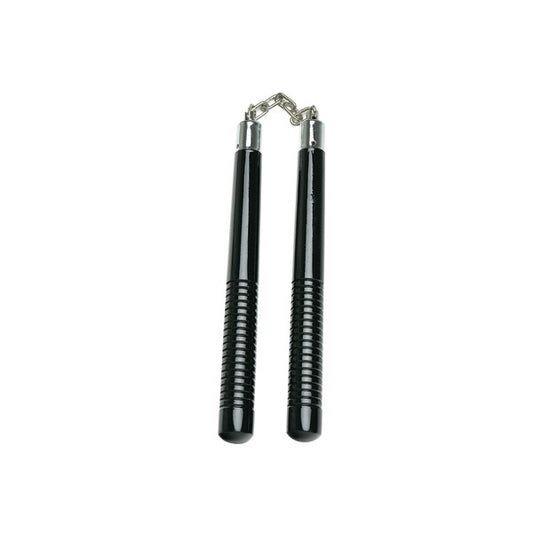 Wooden Nunchaku with Ball Bearing, Black w/ Grip - SparringGearSet.com