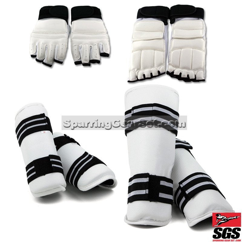 Complete Taekwondo Vinyl Sparring Gear Set with Shin, Hand and Foot Guard