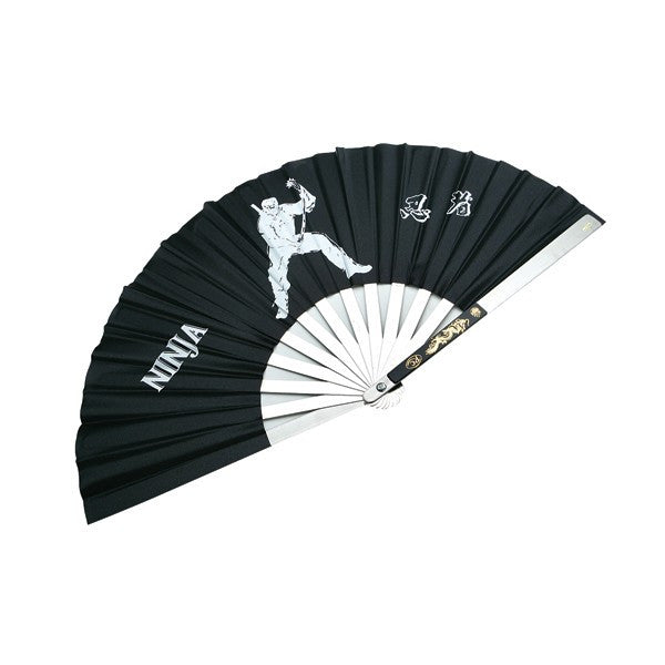 Stainless Steel Black Fighting Fans - Standing Ninja