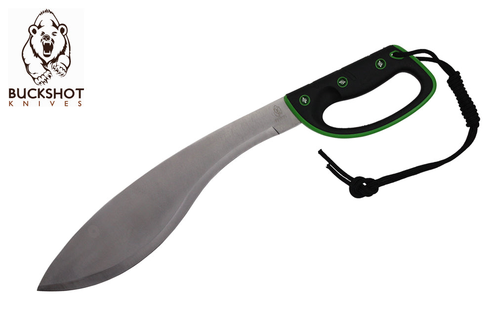 21" Kukri Machete Chrome Blade Hunting Knife With ABS Green And Black Handle With Black Paracord Roped On End Of The Handle