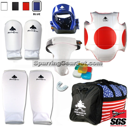 Pine Tree Sangmoosa Complete Cloth Martial Arts Sparring Gear Set with Bag, Shin Guard, and Groin Cup - SparringGearSet.com - 1