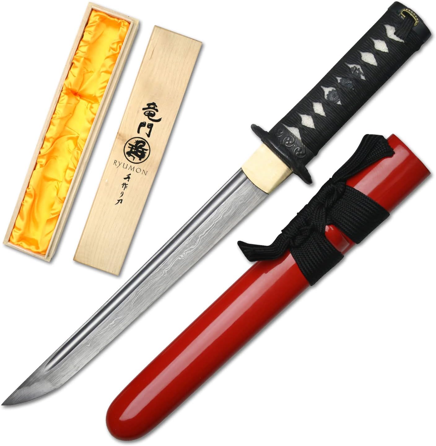 Ryumon Tanto Red Folded Damascus Carbon Steel Blade