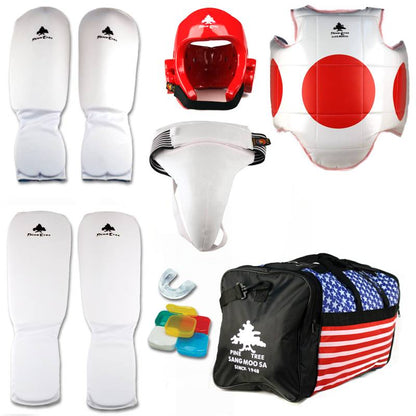 Pine Tree Sangmoosa Complete Cloth Martial Arts Sparring Gear Set with Bag, Shin Instep, Groin Cup