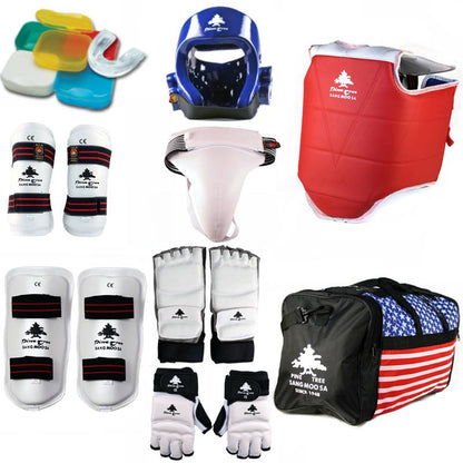 Pine Tree Sangmoosa Complete Taekwondo Vinyl Sparring Gear Set with Shin, Hand and Foot Guard