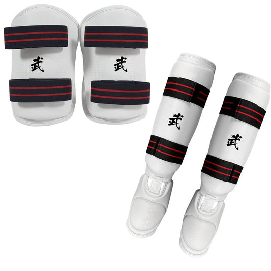 White Vinyl Sparring Gear Set Forearm and Shin Instep Guards