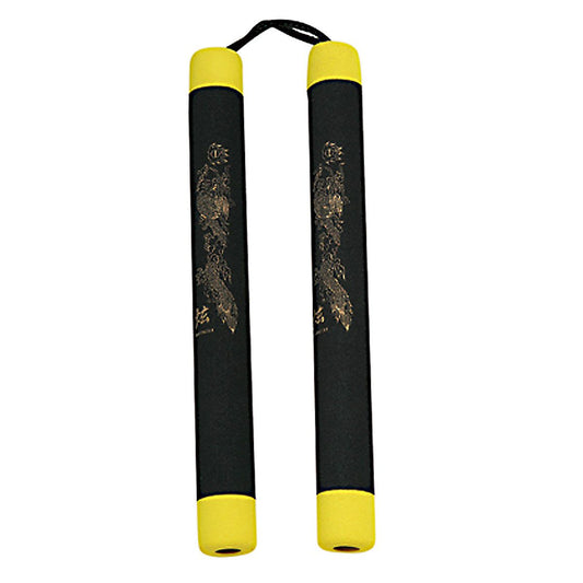 BLACK RUBBER NUNCHAKU WITH YELLOW TIPS