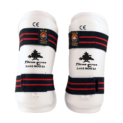 Pine Tree Sangmoosa White Vinyl Sparring Gear Set Forearm and Shin Instep Guards