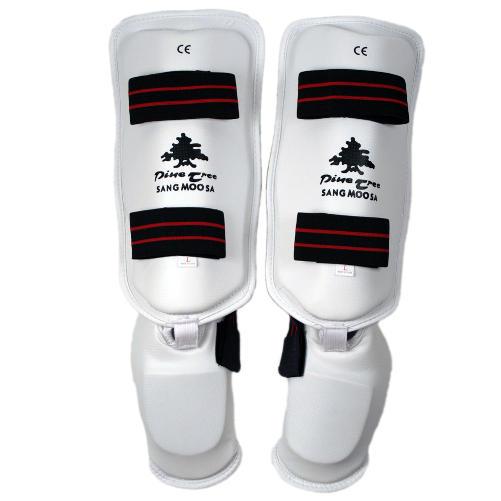 Pine Tree Sangmoosa White Vinyl Sparring Gear Set Forearm and Shin Instep Guards