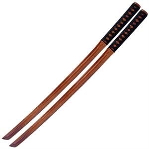 2 Natural Wooden Bokken Practice Training Daito Sword Set with Cord Wrap