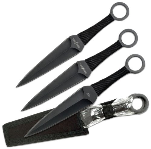 Perfect Point PP-024-3 Throwing Knife Set with Three Knives, Black Blades, Cord-Wrapped Handles,  12-Inch Overall