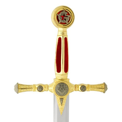 Masonic Sword Medieval with Red Fabric Grip and Display Plaque