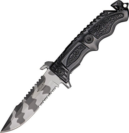 TAC Force TF-711 Series Assisted Opening Folding Knife, Half-Serrated Blade, Black Handle, 5-Inch Closed