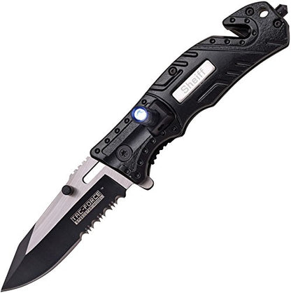 TAC Force TF-835 Series Spring Assist Folding Knife, Two-Tone Half-Serrated Blade, 4.5-Inch Closed